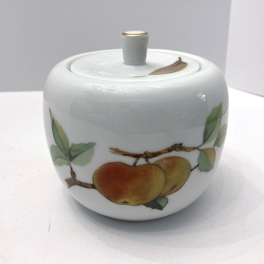 Royal Worcester Evesham Sugar Bowl with Lid Apple Shape Fruit Porcelain White